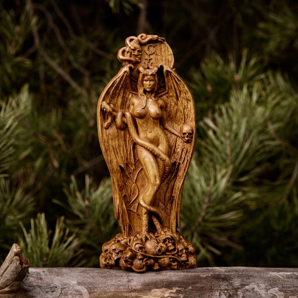 Lilith statue Handcrafted Wooden Statue of Goddess Lilith - Unleash the Power Within
