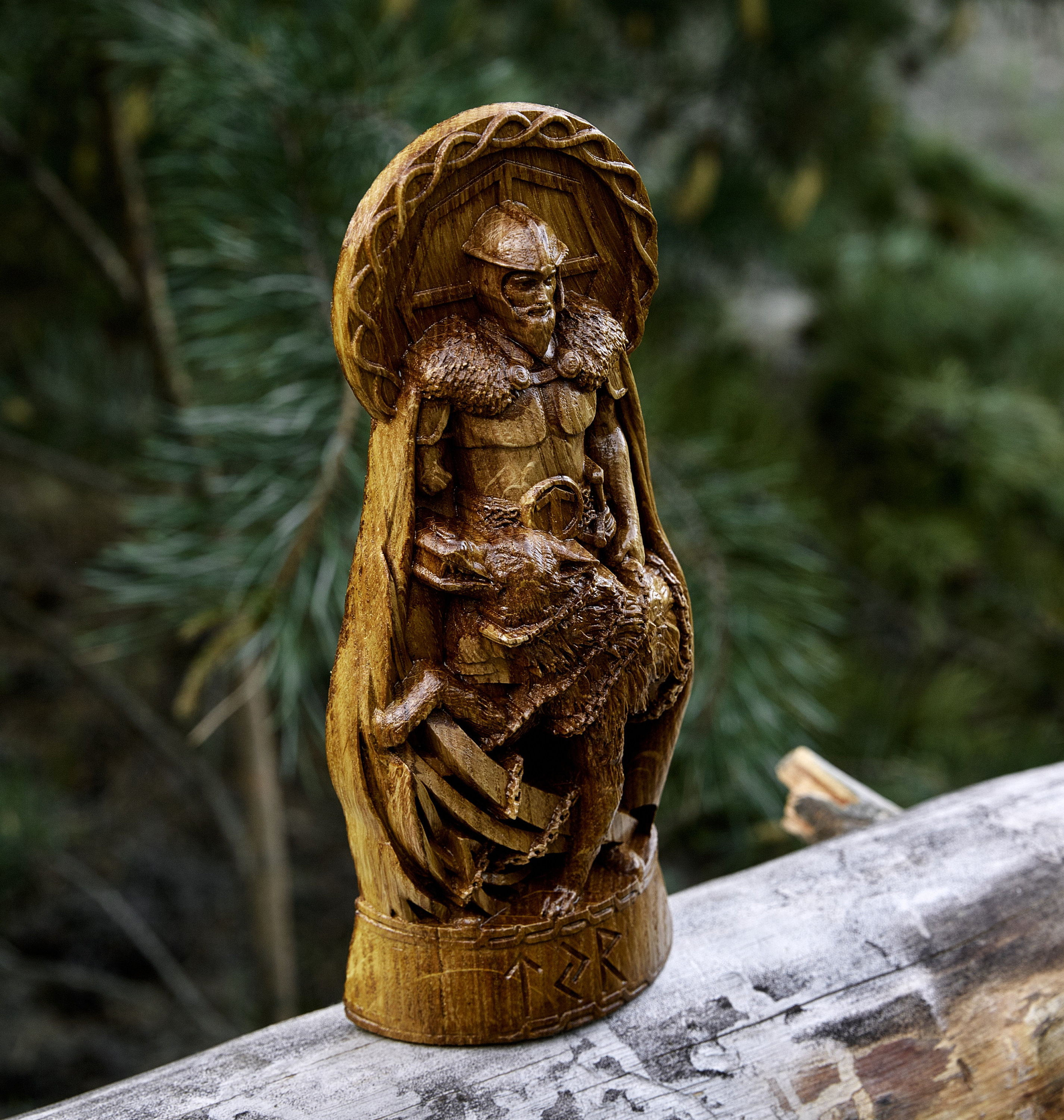 Tyr Statue God Viking God Wood Carved Statue Pagan Paganism Fenrir Odin 