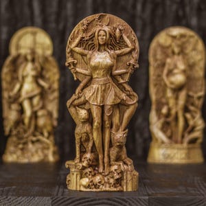 Hand-Carved Hecate Goddess Statue | Greek Pagan Altar Decor, Wiccan Witchcraft Sculpture, Spiritual Gift