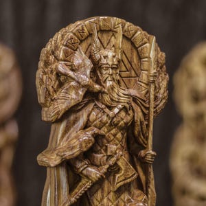 Hand-Carved Odin Statue | Norse Pagan Altar Decor, Viking Mythology Sculpture, Spiritual Gift