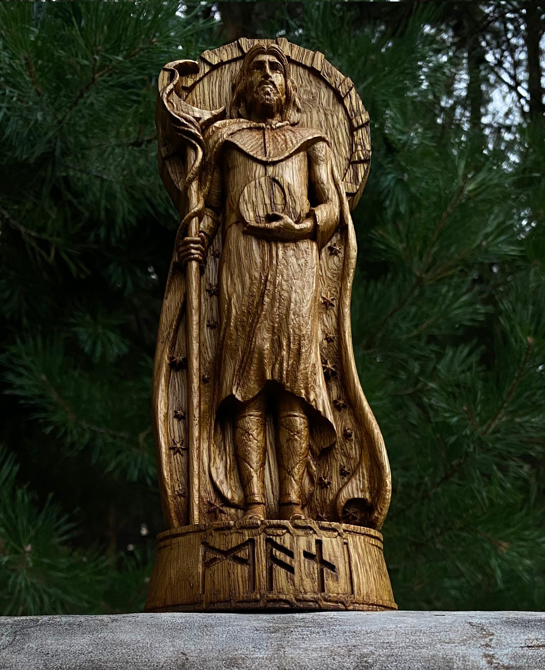 Mani God viking god Wood carved statue Pagan paganism God Etsy