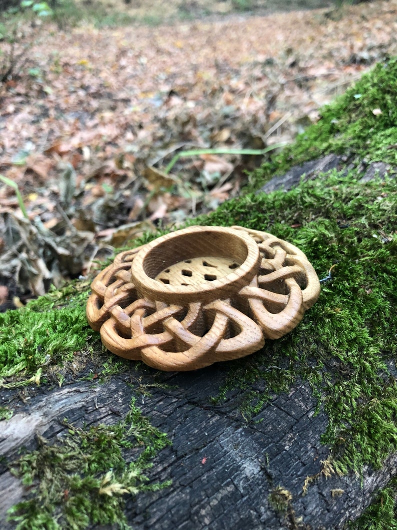 Wood Carved Candle Candle Holder Hand Carved Celtic Knot Etsy