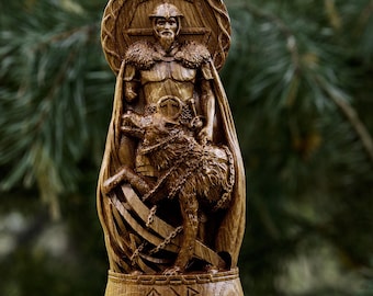 Hand-Carved Tyr & Fenrir Wooden Statue | Norse God of Honor  Battle, Viking Pagan Altar Decor, Asatru Spiritual Gift