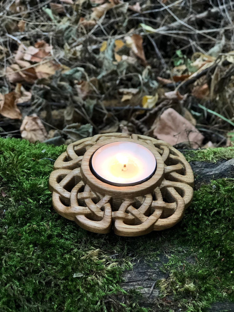 Wood Carved Candle Candle Holder Hand Carved Celtic Knot Etsy