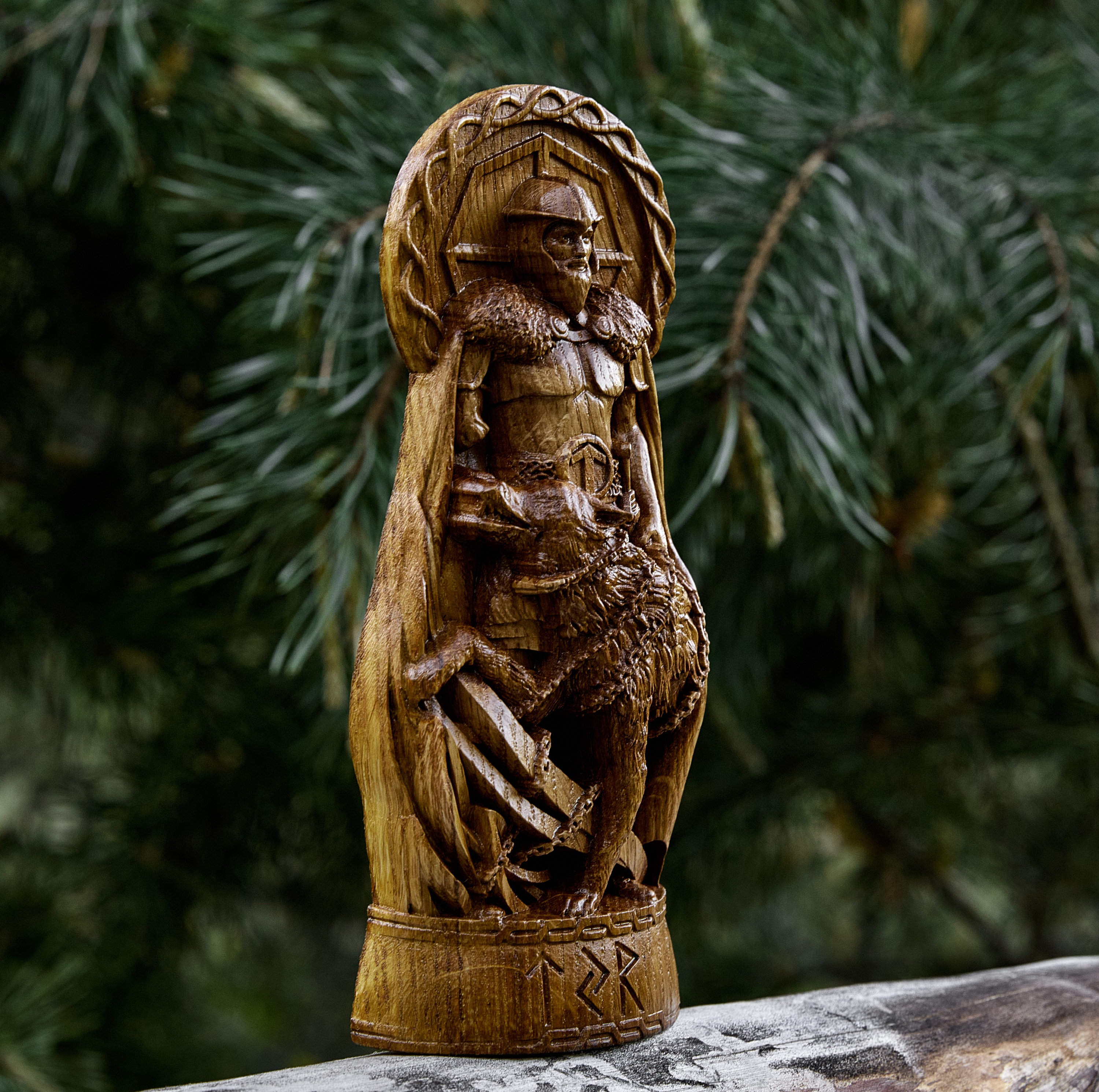 Tyr Statue God Viking God Wood Carved Statue Pagan Paganism Fenrir Odin 