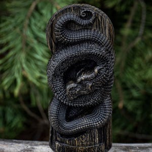 Jormungandr Statue: Dark-Stained Hand-Carved Oak Norse Decor image 5