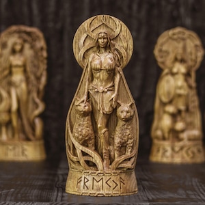 Freya God Viking God Wooden carved statue Freya Pagan Paganism God Altar Sculpture