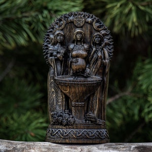 Hand-Carved Brigid Triple Goddess Statue | Celtic Pagan Altar Decor, Wiccan Witchcraft Gift