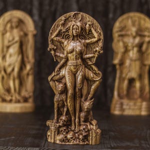 Hand-Carved Hecate Goddess Statue | Greek Pagan Altar Decor, Wiccan Witchcraft Sculpture, Triple Moon Magic, Spiritual Gift