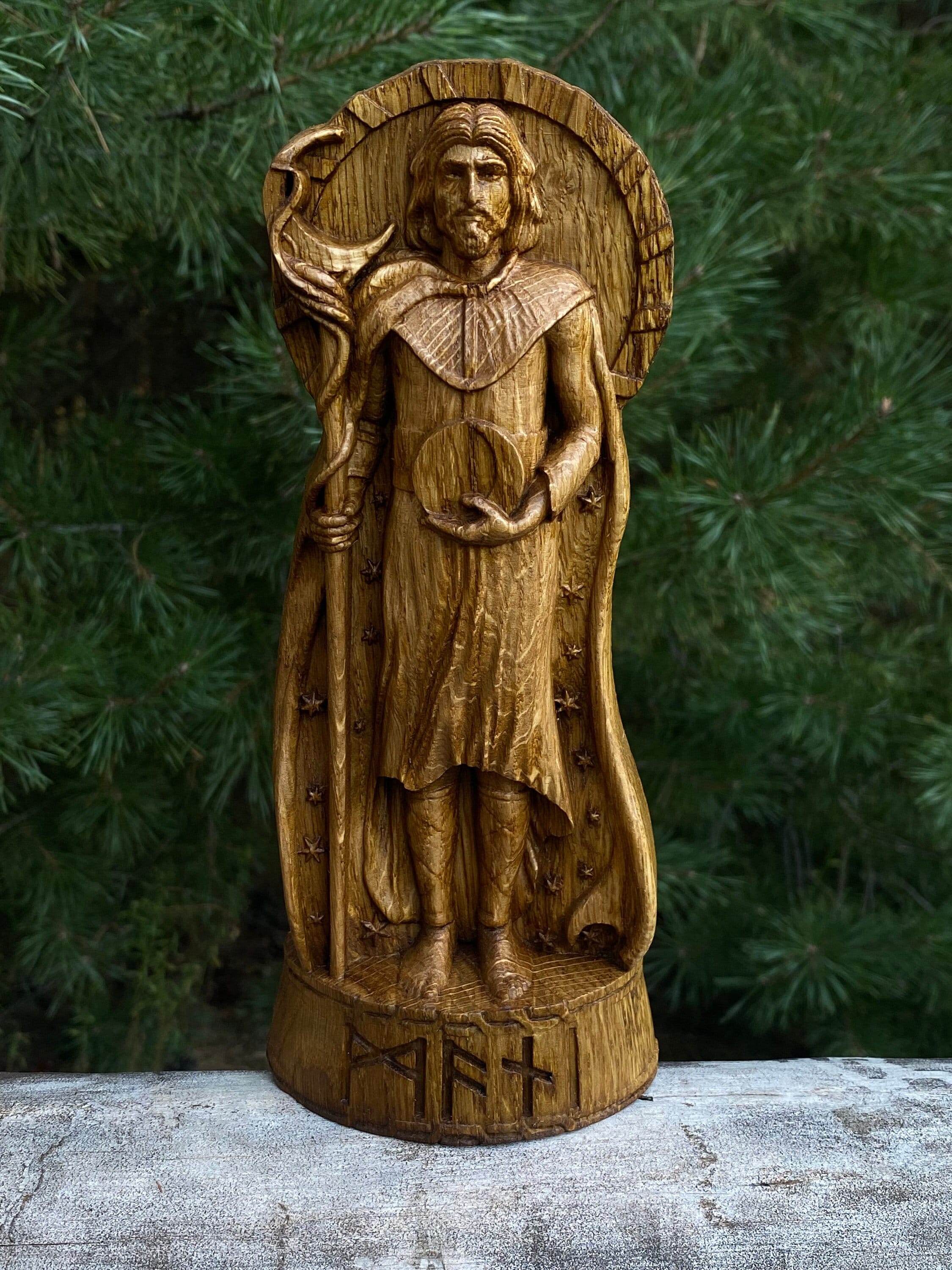 Mani God viking god Wood carved statue Pagan paganism God Etsy