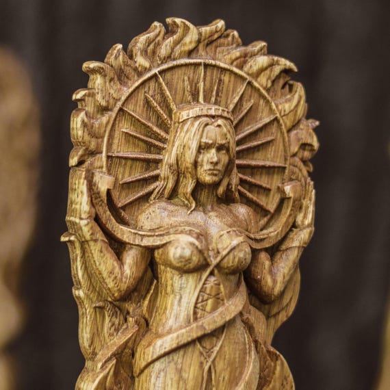 Oak Sunna Statue, Norse Pagan Goddess Altar Sculpture