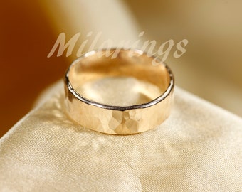 Anillo martillado de 6,0 mm, anillo relleno de oro de 14 k, plata de ley, relleno de oro rosa