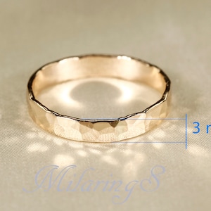 Pierścionek z młotkowanego złota 14k. Młotkowane obrączki do cygar (3-8 mm) 3mm thick