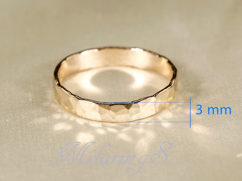 Pierścionek z młotkowanego złota 14k. Młotkowane obrączki do cygar (3-8 mm) 3mm thick