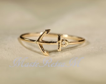 14k Solid Gold Anchor Ring