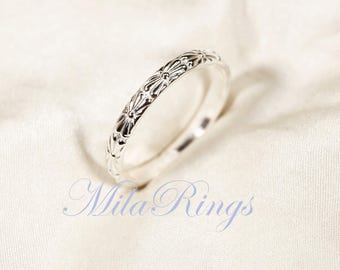 ZP102   Flower pattern 925 STERLING SILVER Ring, Ring for Women and Men   2.6mm