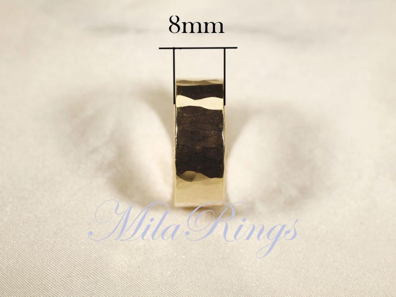 Pierścionek z młotkowanego złota 14k. Młotkowane obrączki do cygar (3-8 mm) 8mm thick