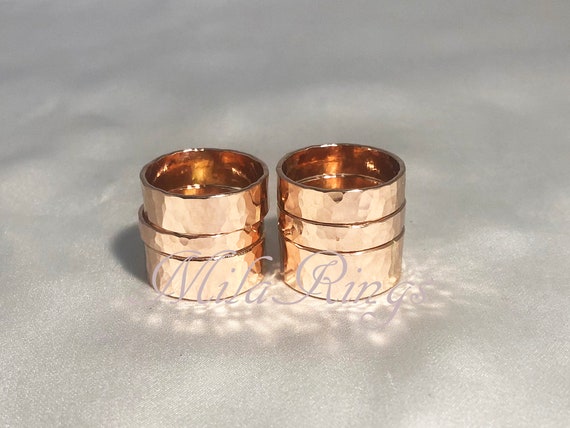 14k ROSE gold filled Ring, Flat wire,  Hammered Ring,  3-7mm width.