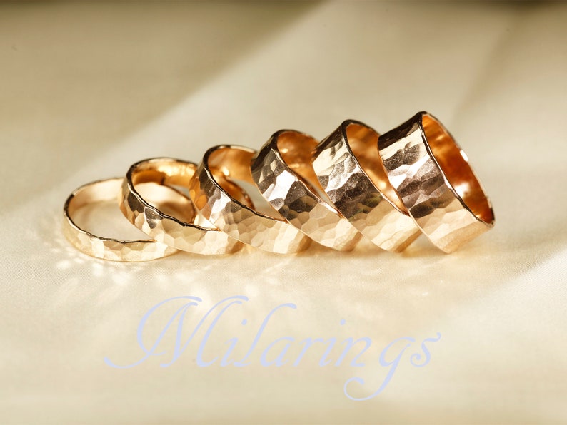 14k Gold Filled Ring, Hammered Ring, 3-8mm image 1