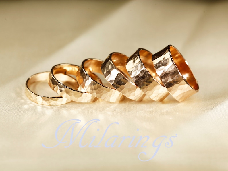 Pierścionek z młotkowanego złota 14k. Młotkowane obrączki do cygar (3-8 mm) zdjęcie 1