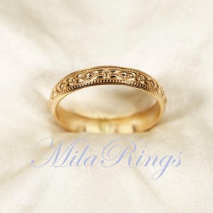 14k Gold Filled Texture Ring: Vintage Style, 3.8mm Width