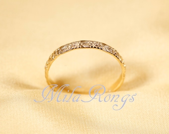 Anillo de oro macizo de 14 k C600-25, anillo martillado de 2,5 mm