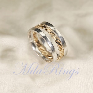 Handgjorda stapelbara ringar i sterlingsilver och 14K guldfyllning - P