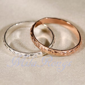 Anello texture riempito in oro 14k, anello in argento, anello riempito in oro rosa larghezza 2,8 mm ZP118 Silver+Rose