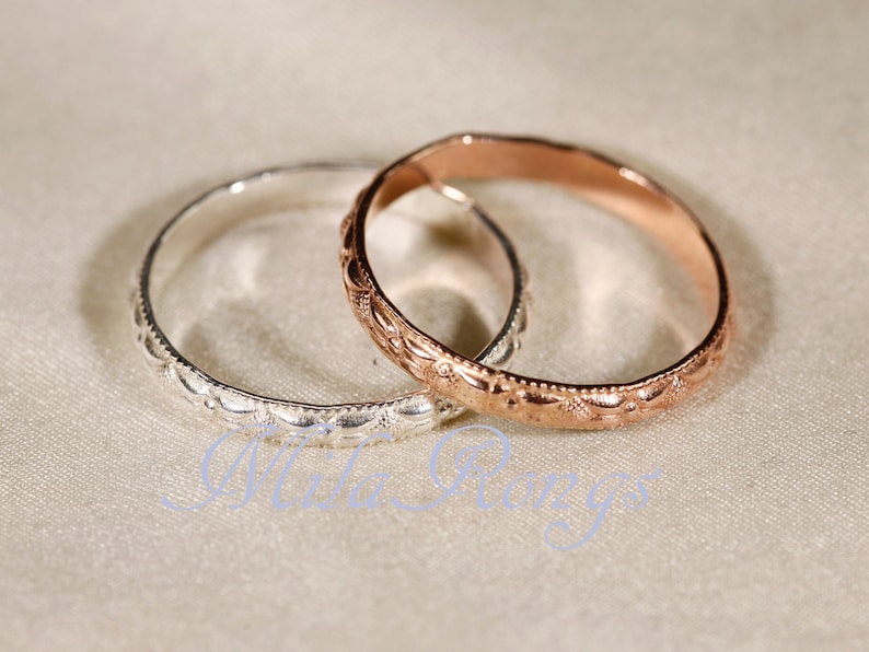 14k Gold filled Texture ring, Silver ring, Rose gold filled ring 2.8mm width ZP118 image 9