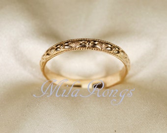 Anillo de textura relleno de oro de 14k, anillo de plata, anillo relleno de oro rosa de 2,8 mm de ancho ZP118