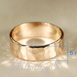 Pierścionek z młotkowanego złota 14k. Młotkowane obrączki do cygar (3-8 mm) 6mm thick