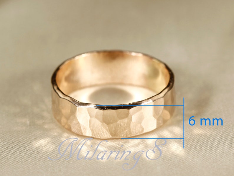 Pierścionek z młotkowanego złota 14k. Młotkowane obrączki do cygar (3-8 mm) 6mm thick