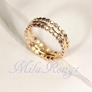 14K Gold Filled Stackable Ring Set: Hammered & Beaded