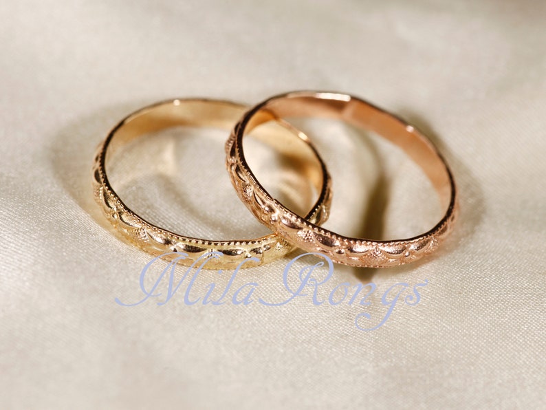 Anello texture riempito in oro 14k, anello in argento, anello riempito in oro rosa larghezza 2,8 mm ZP118 Gold+Rose