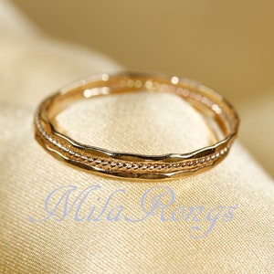 14K Gold Filled Stackable Ring Set - Sterling Silver & Rose Gold