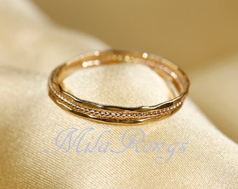 Juego de anillos apilables rellenos de oro de 14 quilates (A): plata de ley y oro rosa