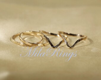 No-6,  14K Gold filled SET V ring , Stackable Rings Set