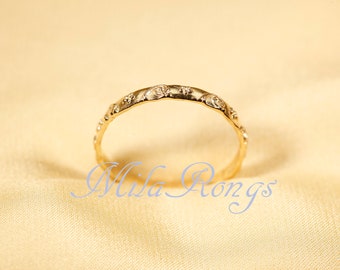 Anillo de oro macizo de 14 k C600-78, anillo martillado de 2,5 mm