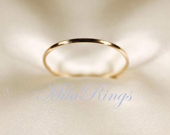 14K Gold Filled Smooth Ring – 1mm Stackable Band, Sterling Silver, Rose Gold