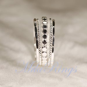Stackable Sterling Silver Rings Set-7: 5 Piece - Twist, Hammered, Bead