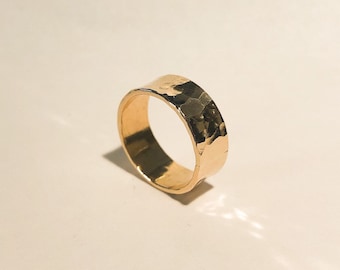 Anneau martelé de 8 mm, anneau rempli d’or 14 carats,