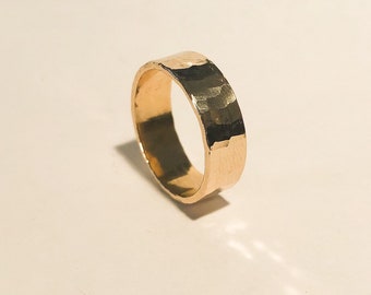 7mm .      Hammered  Ring,    14k Gold Filled  Ring