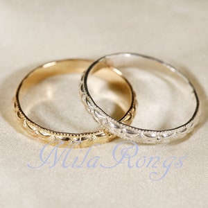 14k Gold filled Texture ring, Silver ring, Rose gold filled ring 2.8mm width ZP118 Gold+Silver