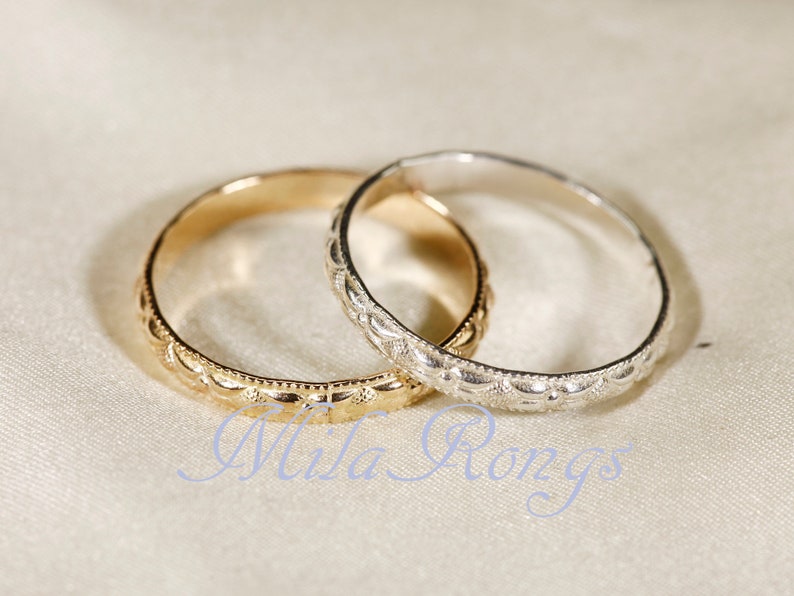 14k Gold filled Texture ring, Silver ring, Rose gold filled ring 2.8mm width ZP118 Gold+Silver