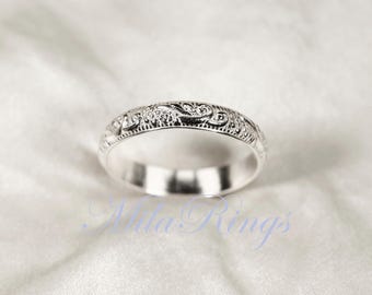 P166-Bague florale en argent sterling - 3,8 mm de largeur