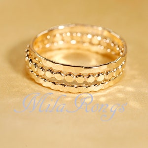14K Gold Filled Ring Set: Hammered, Twist, Bead Rings