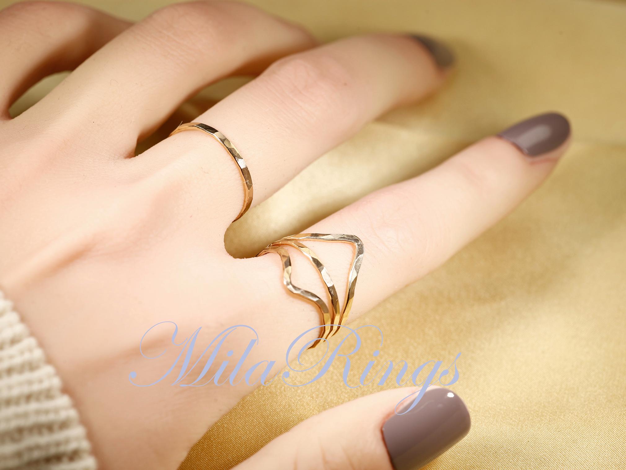 ミー No-6, 14K Gold Filled SET V Ring , Stackable Rings Set - Etsy