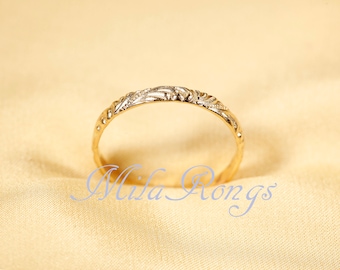 C600104 Anillo de oro macizo de 14 k, anillo martillado, 2,6 mm