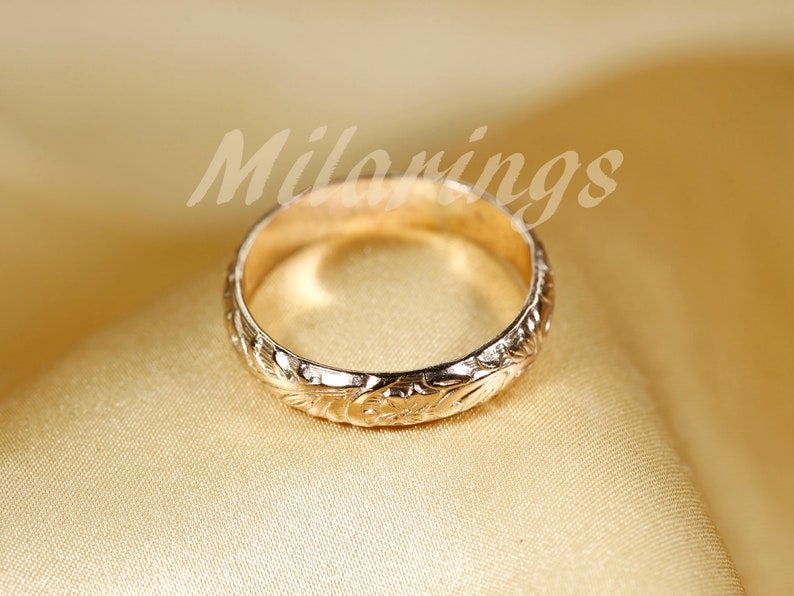 107801 14k Gold Texture ring, 4mm width image 6