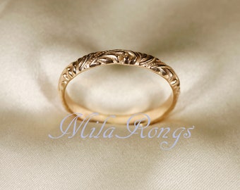 ZP104 Textured 14k Gold Filled Ring, Handmade Unique Design Ring - 2.8mm Width